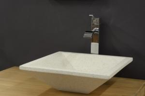 Vasque CARREE en Terrazzo Blanc 40 cm hauteur 13 cm